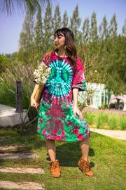 Meadow Peace Hand Dyed Boho Cotton Dress with Pockets