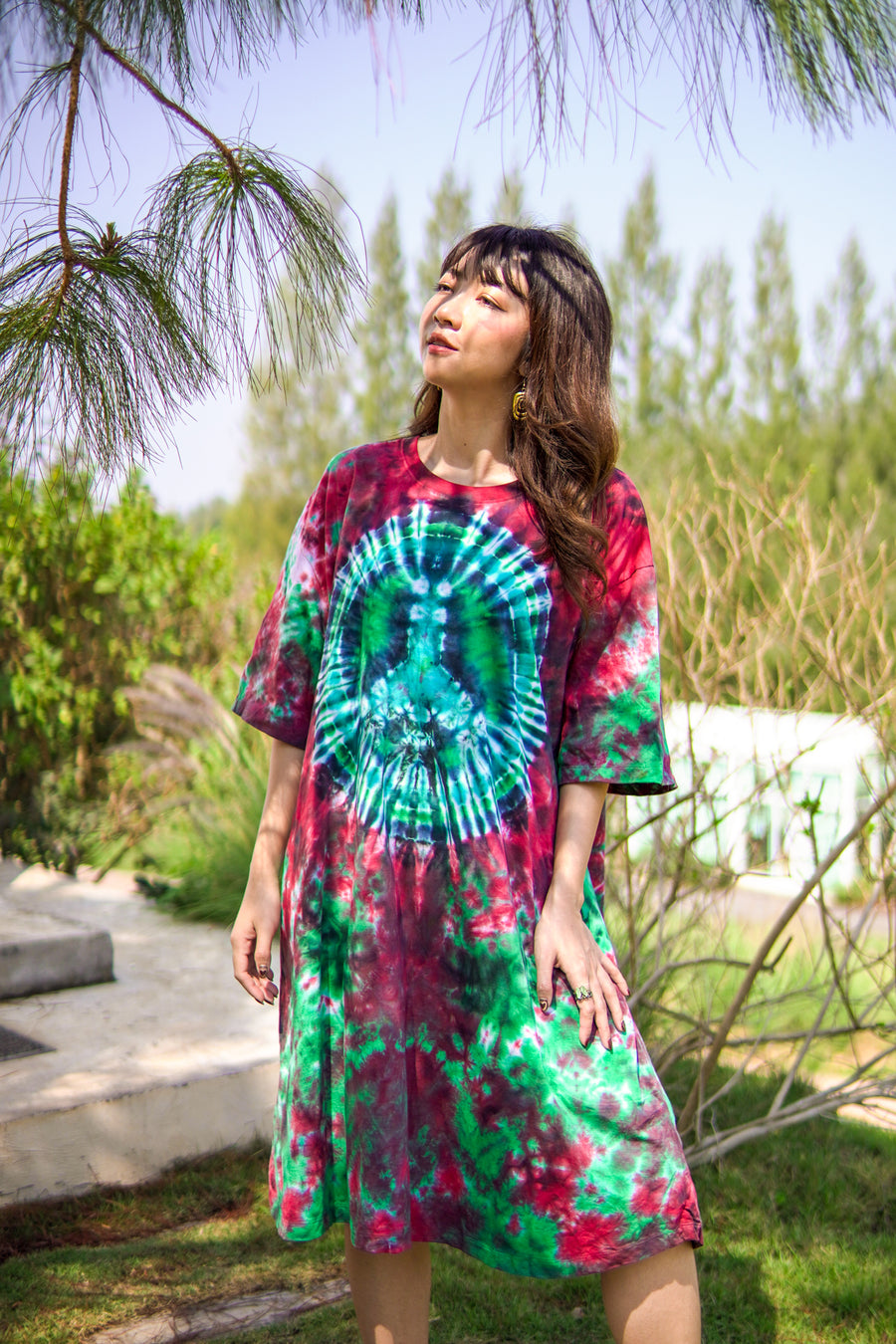Meadow Peace Hand Dyed Boho Cotton Dress with Pockets