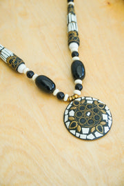 Black & Ivory Mosaic Statement Necklace