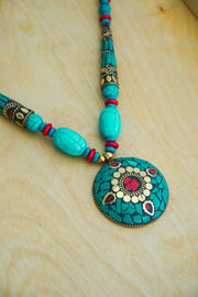 Turquoise & Coral Mosaic Statement Necklace