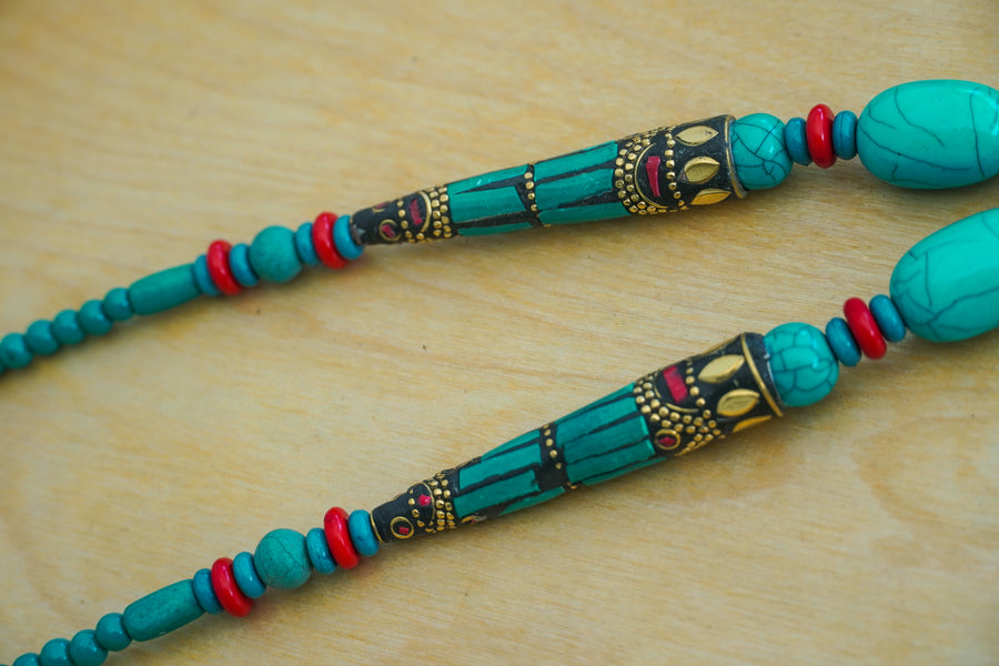 Turquoise & Coral Mosaic Statement Necklace