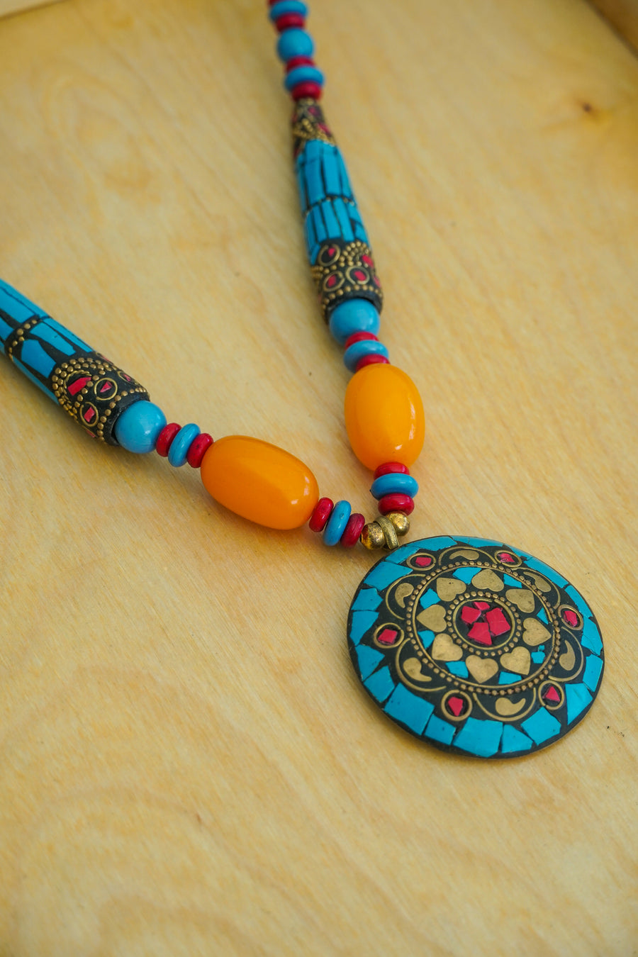 Turquoise & Amber Mosaic Statement Necklace
