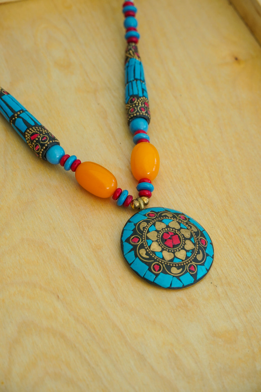 Turquoise & Amber Mosaic Statement Necklace