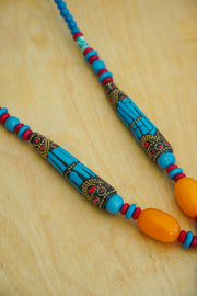 Turquoise & Amber Mosaic Statement Necklace