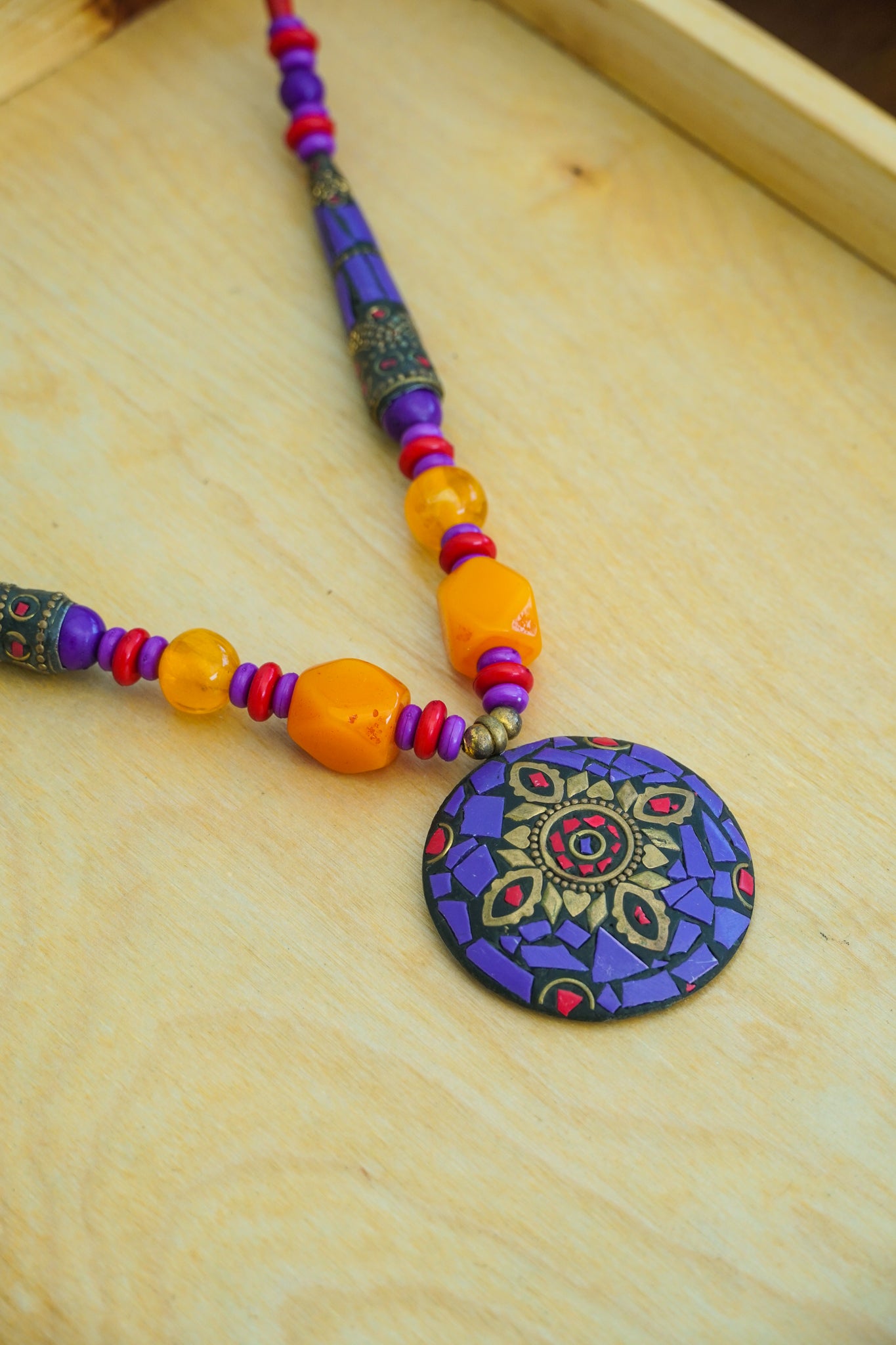 Amethyst & Amber Mosaic Statement Necklace