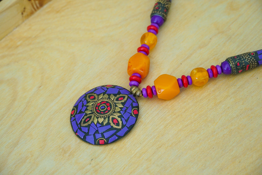 Amethyst & Amber Mosaic Statement Necklace