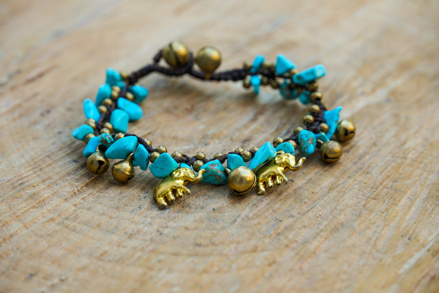 Elephant Spirit Bracelet – Turquoise & Gold Boho