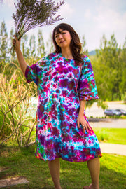Painted Sky Hand Dyed Boho Cotton Dress with Pockets