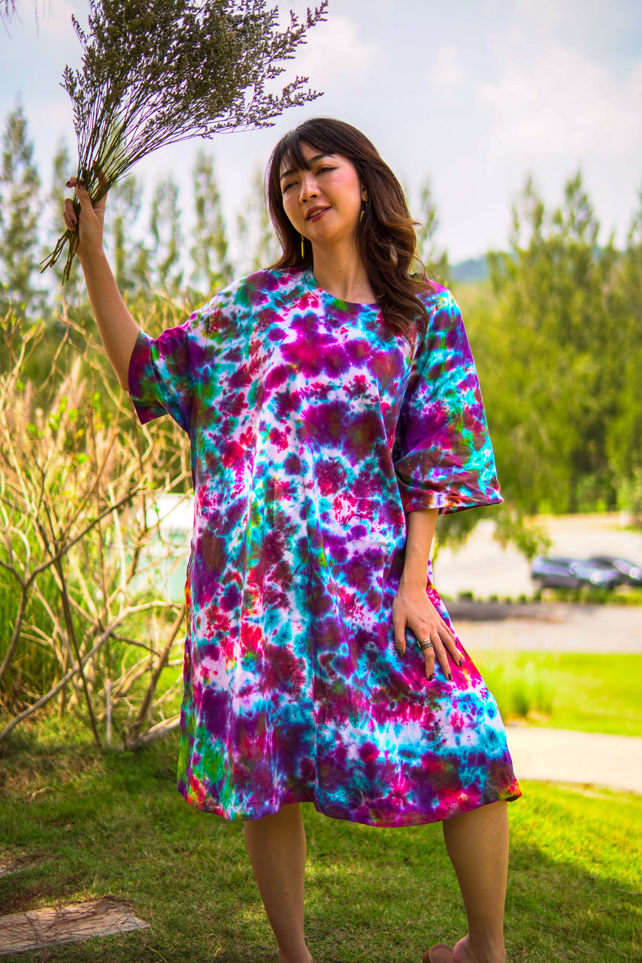 Painted Sky Hand Dyed Boho Cotton Dress with Pockets