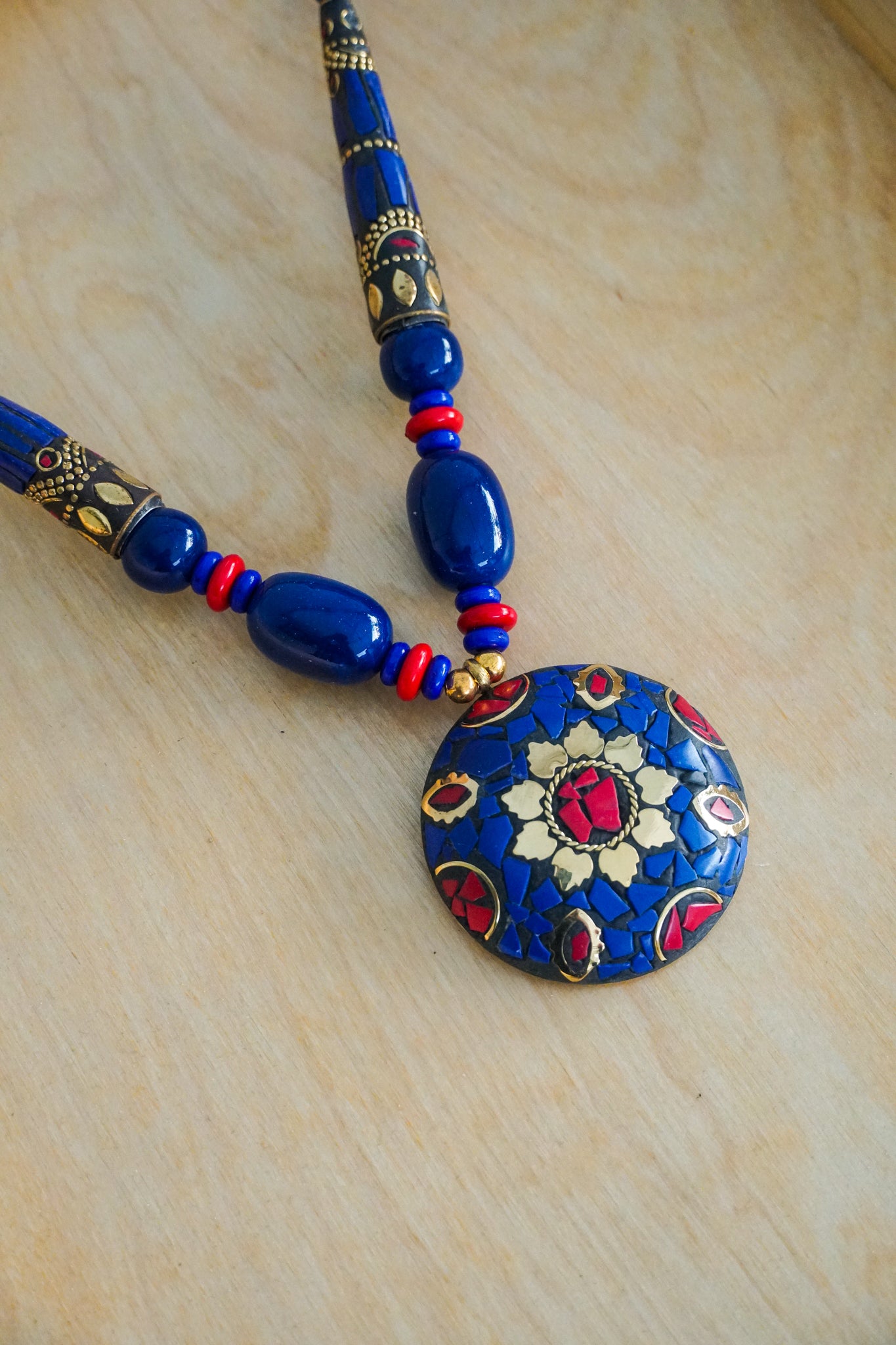 Cobalt Blue Mosaic Statement Necklace