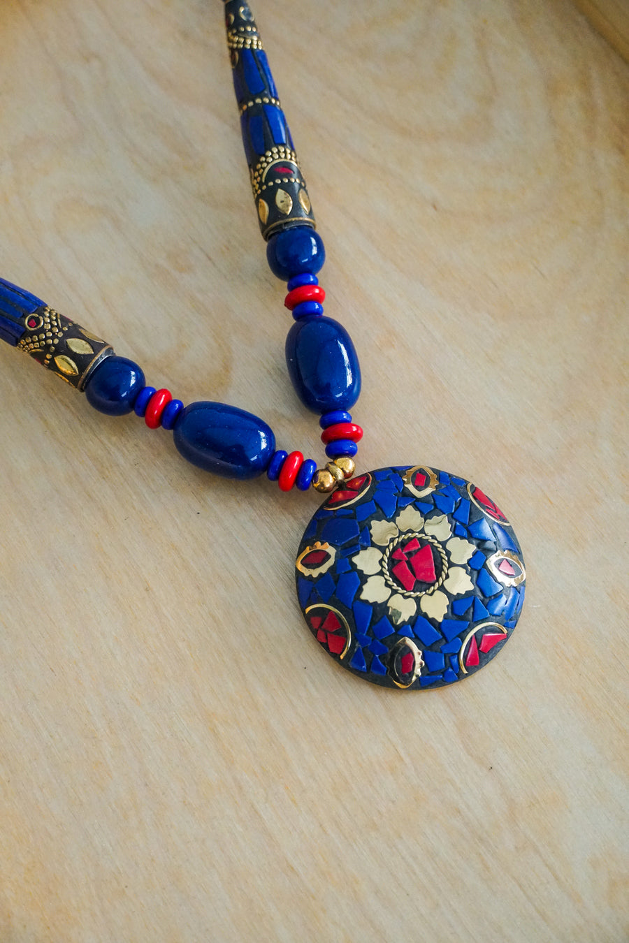 Cobalt Blue Mosaic Statement Necklace