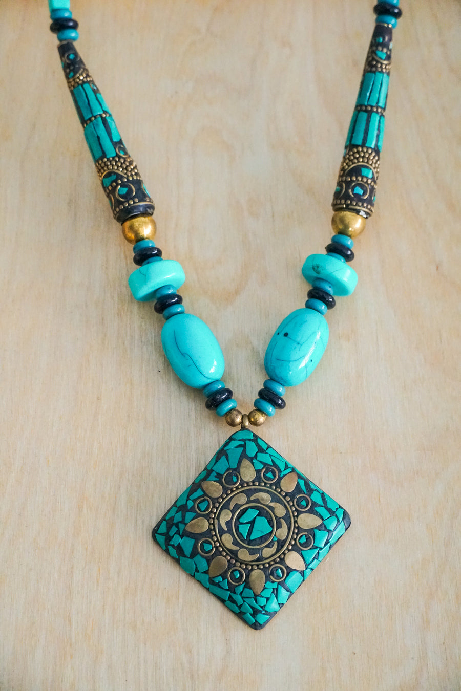 Turquoise Mosaic Diamond Statement Necklace