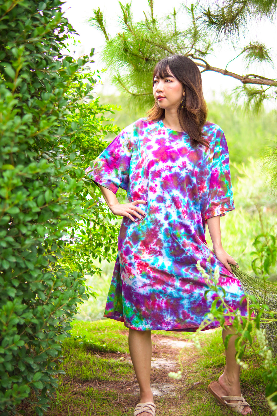 Painted Sky Hand Dyed Boho Cotton Dress with Pockets