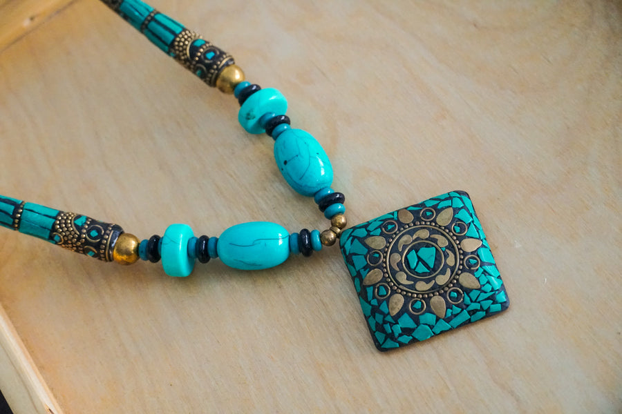 Turquoise Mosaic Diamond Statement Necklace