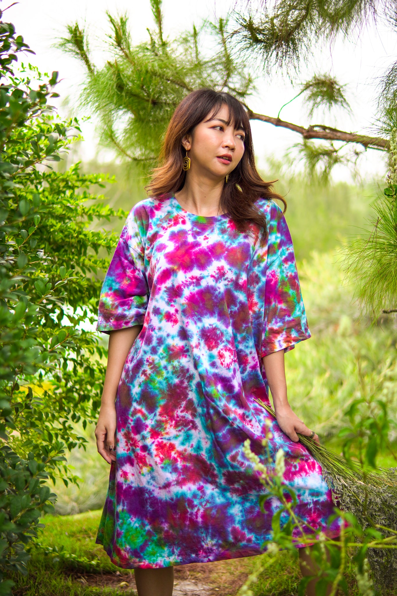 Painted Sky Hand Dyed Boho Cotton Dress with Pockets