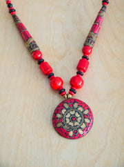 Crimson Mosaic Statement Necklace