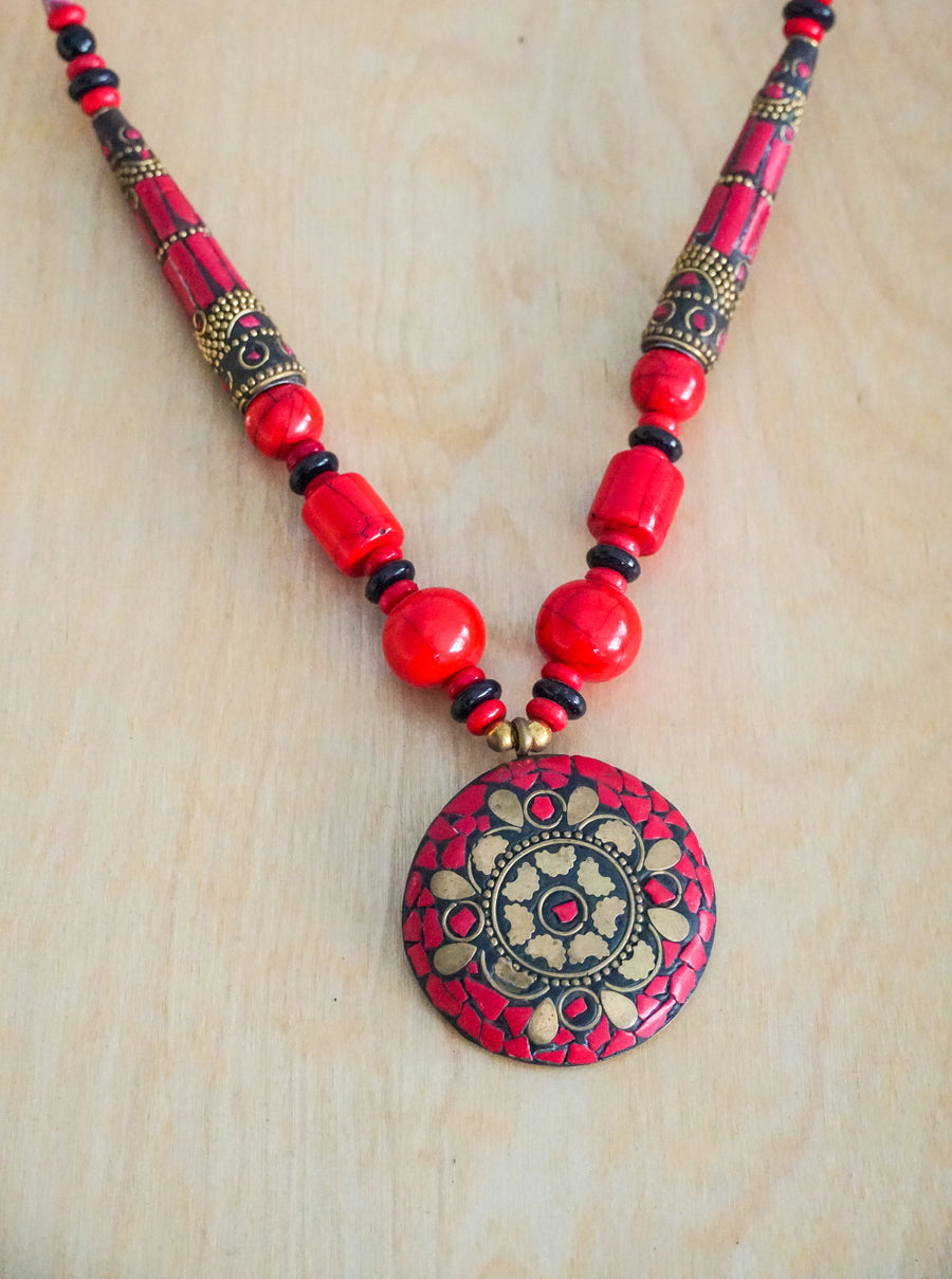 Crimson Mosaic Statement Necklace