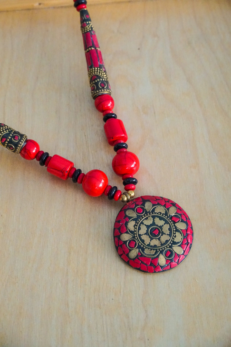 Crimson Mosaic Statement Necklace