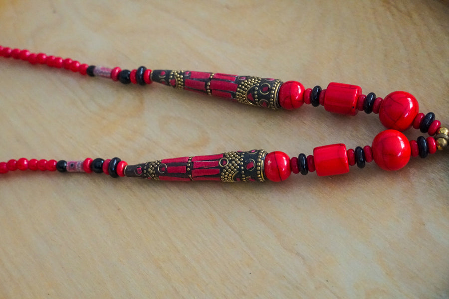 Crimson Mosaic Statement Necklace