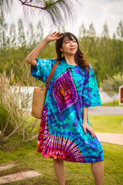 Boho Diamond Hand Dyed Boho Cotton Dress with Pockets
