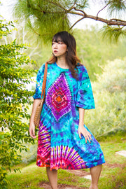Boho Diamond Hand Dyed Boho Cotton Dress with Pockets