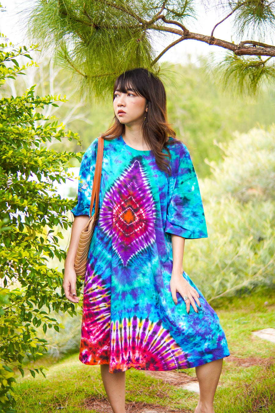 Boho Diamond Hand Dyed Boho Cotton Dress with Pockets