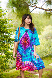 Boho Diamond Hand Dyed Boho Cotton Dress with Pockets