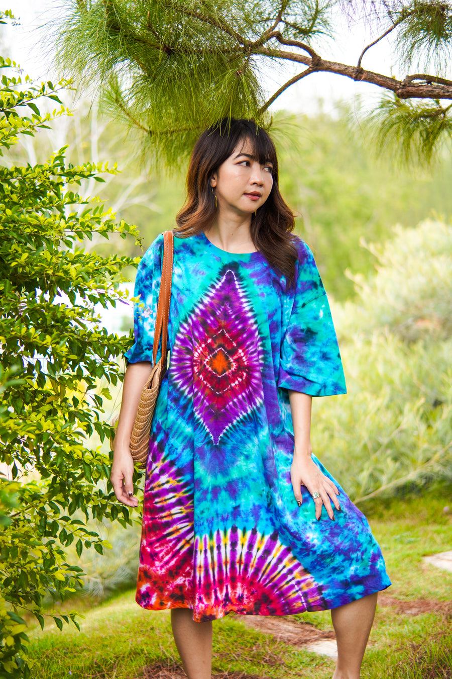 Boho Diamond Hand Dyed Boho Cotton Dress with Pockets