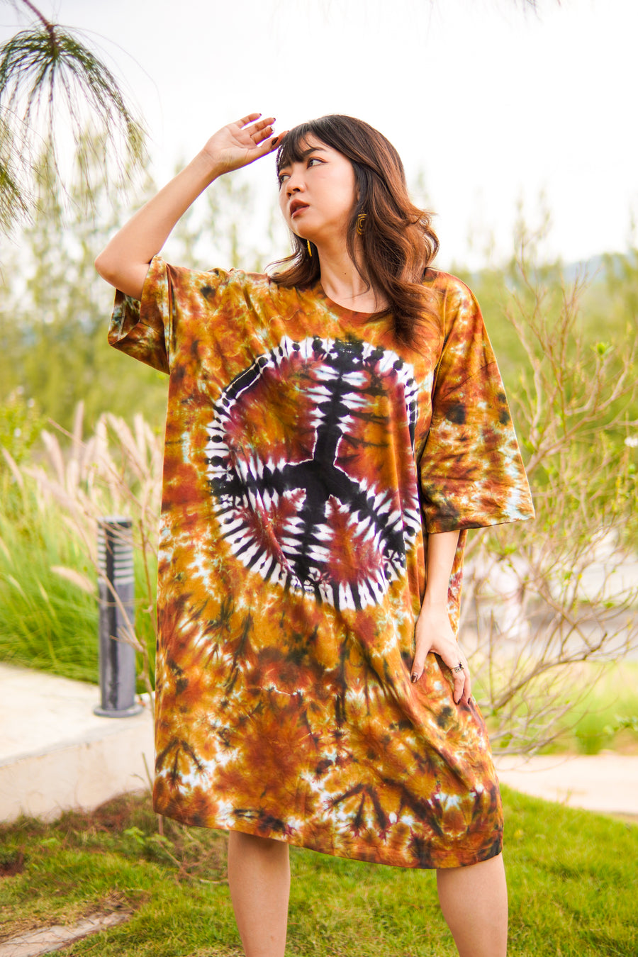 Earthy Peace Hand Dyed Boho Cotton Dress with Pockets