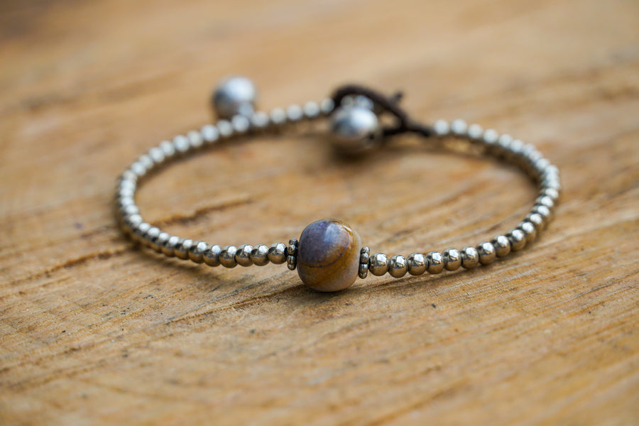 Brown Jasper Bead Bracelet with Silver Beads