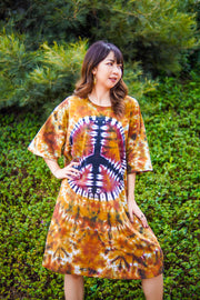 Earthy Peace Hand Dyed Boho Cotton Dress with Pockets