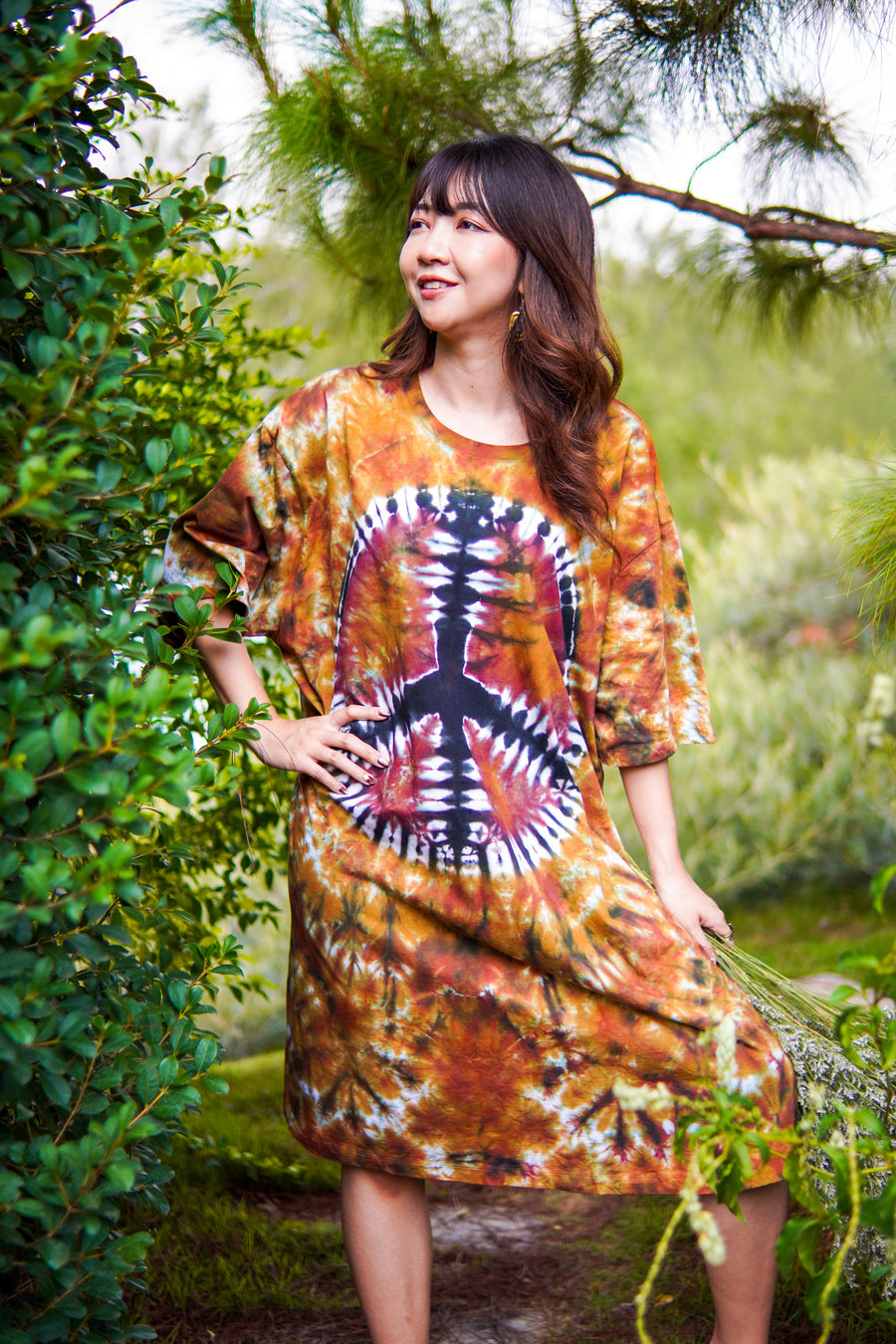 Earthy Peace Hand Dyed Boho Cotton Dress with Pockets