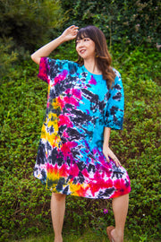Nebula Dream Hand Dyed Boho Cotton Dress with Pockets