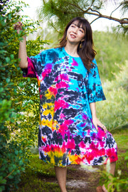 Nebula Dream Hand Dyed Boho Cotton Dress with Pockets