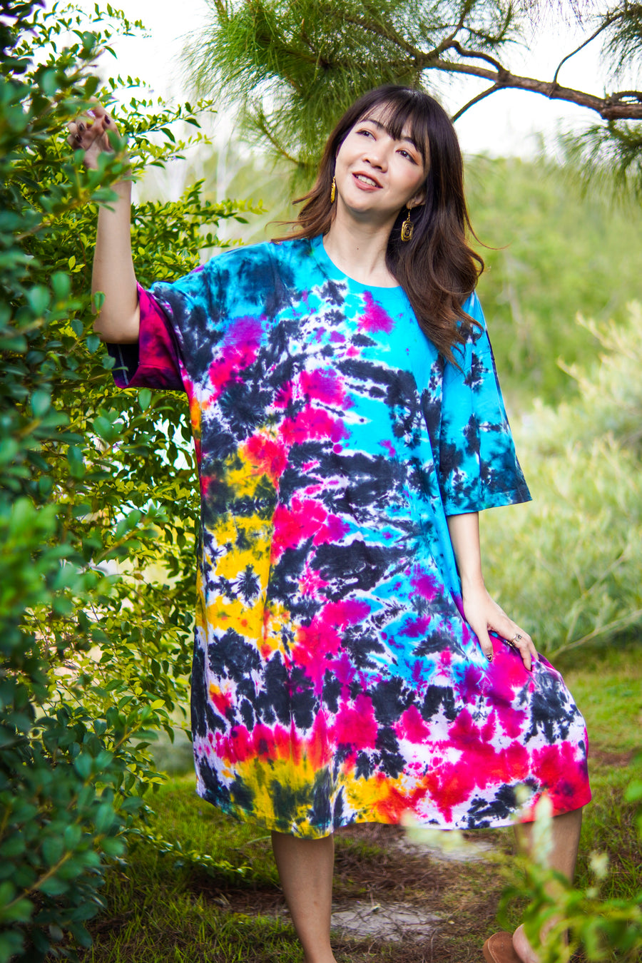 Nebula Dream Hand Dyed Boho Cotton Dress with Pockets