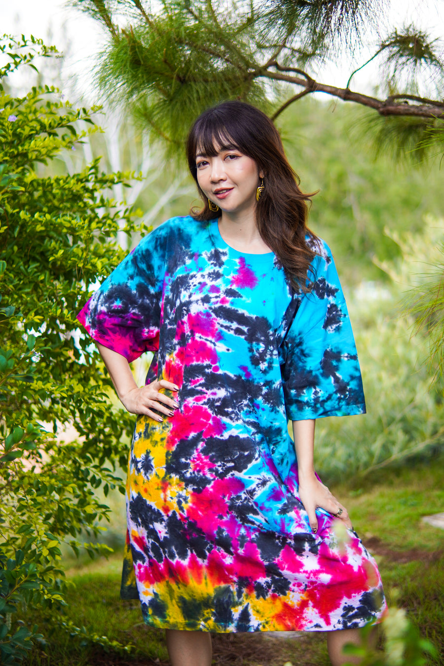 Nebula Dream Hand Dyed Boho Cotton Dress with Pockets