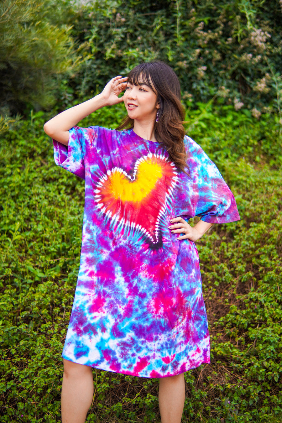 Wanderlust Heart Hand Dyed Boho Cotton Dress with Pockets