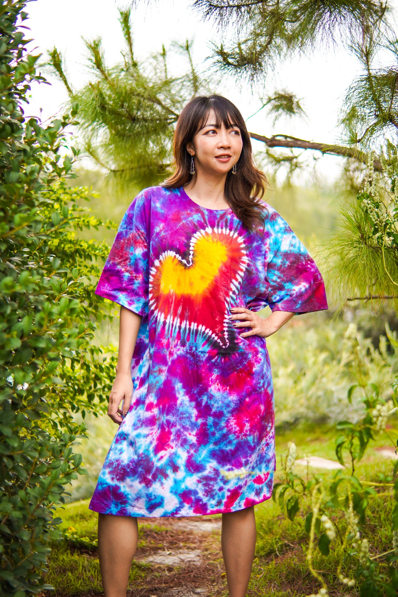 Wanderlust Heart Hand Dyed Boho Cotton Dress with Pockets