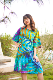 Enchanted Oasis Hand Dyed Boho Cotton Dress with Pockets