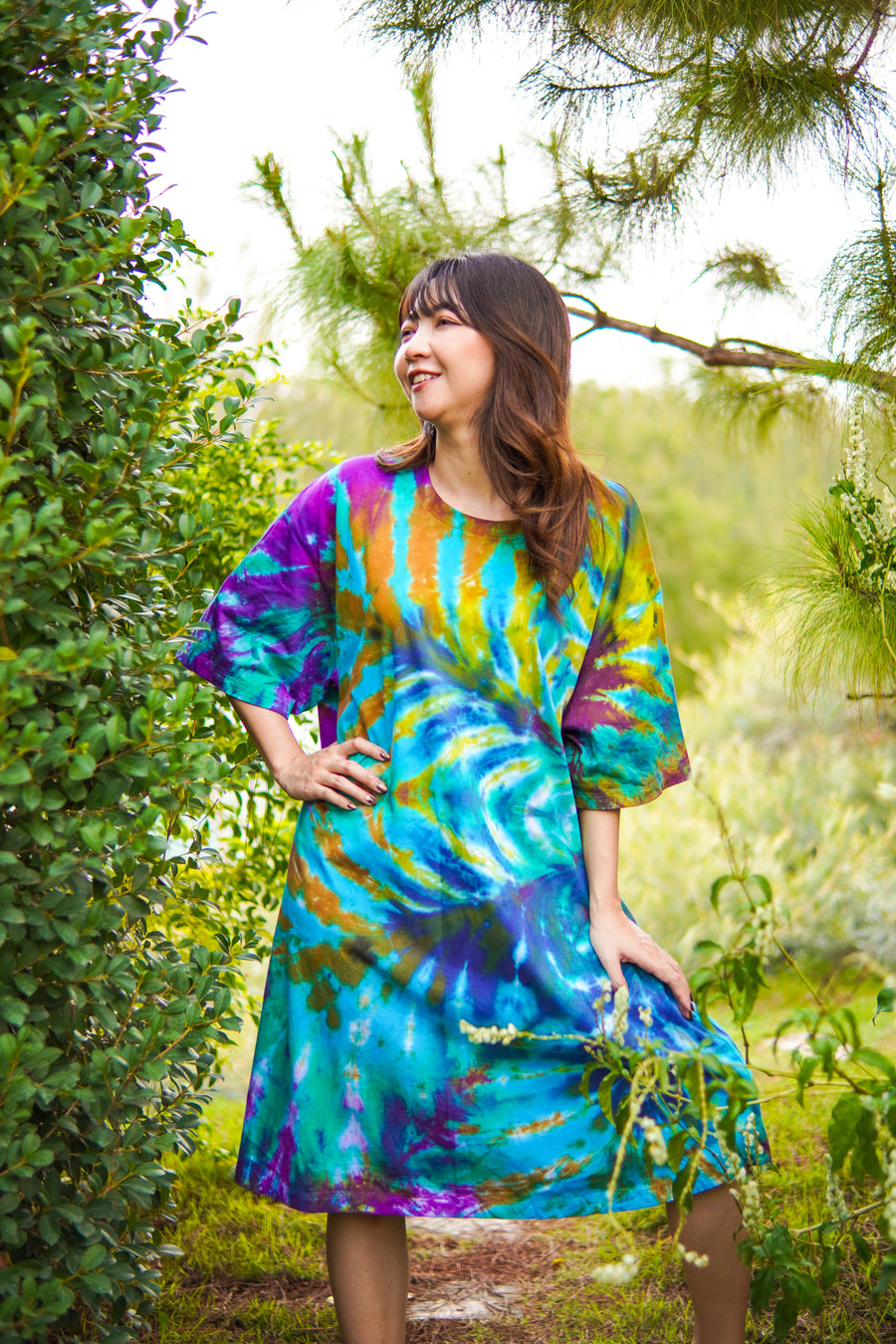 Enchanted Oasis Hand Dyed Boho Cotton Dress with Pockets