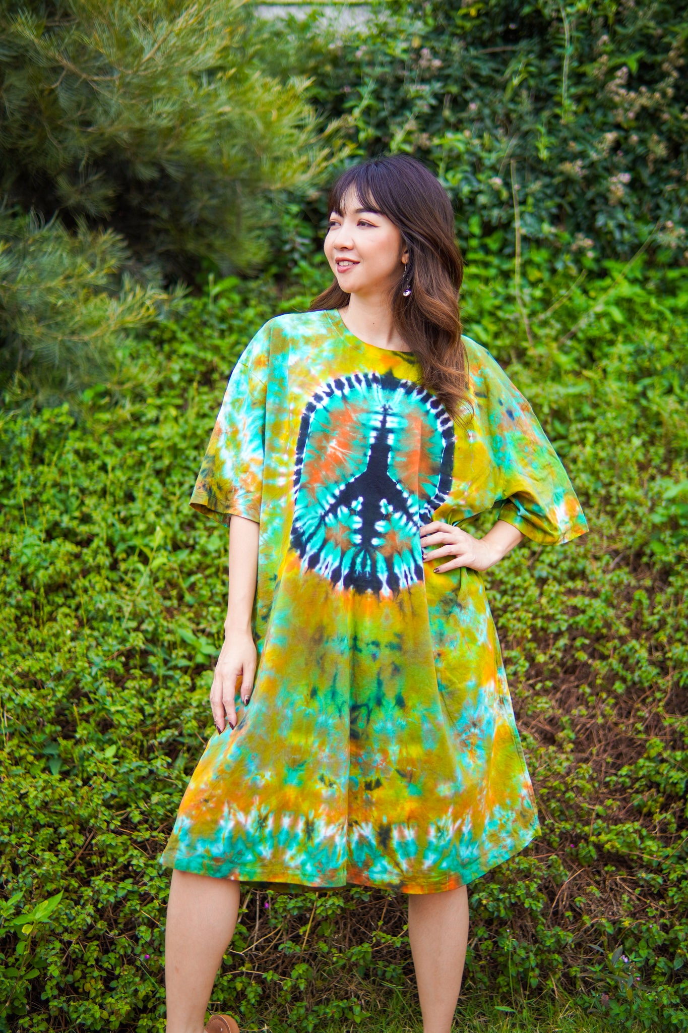 Zen Peace Hand Dyed Boho Cotton Dress with Pockets