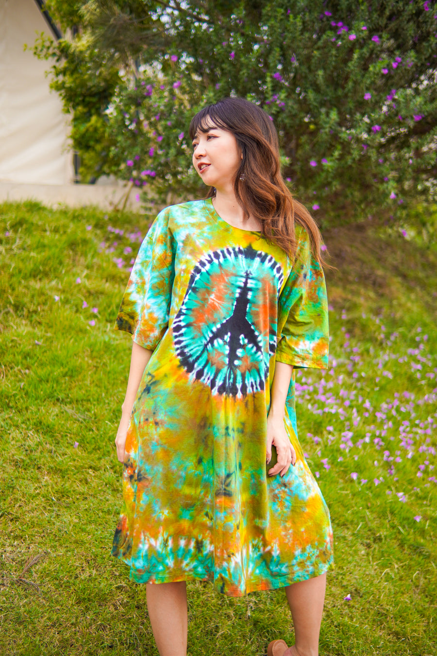 Zen Peace Hand Dyed Boho Cotton Dress with Pockets