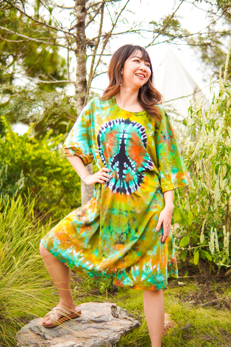 Zen Peace Hand Dyed Boho Cotton Dress with Pockets