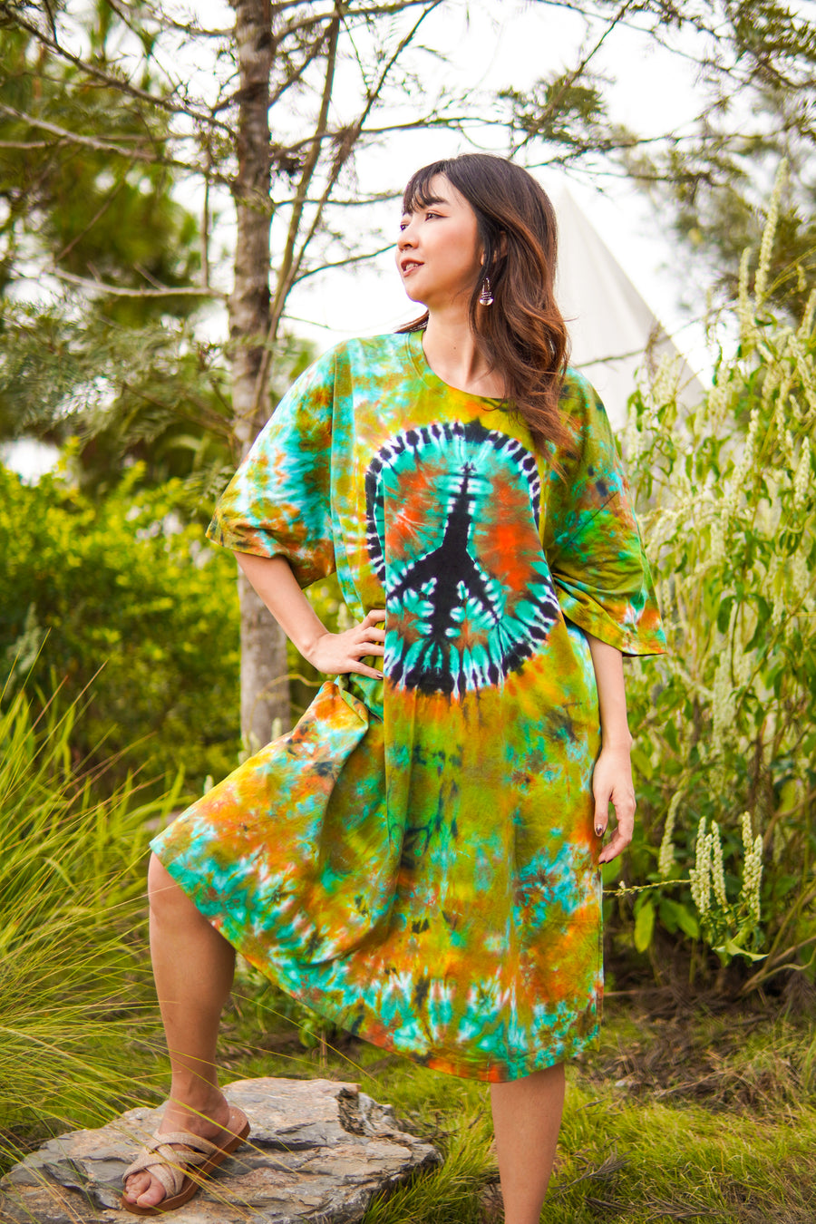 Zen Peace Hand Dyed Boho Cotton Dress with Pockets