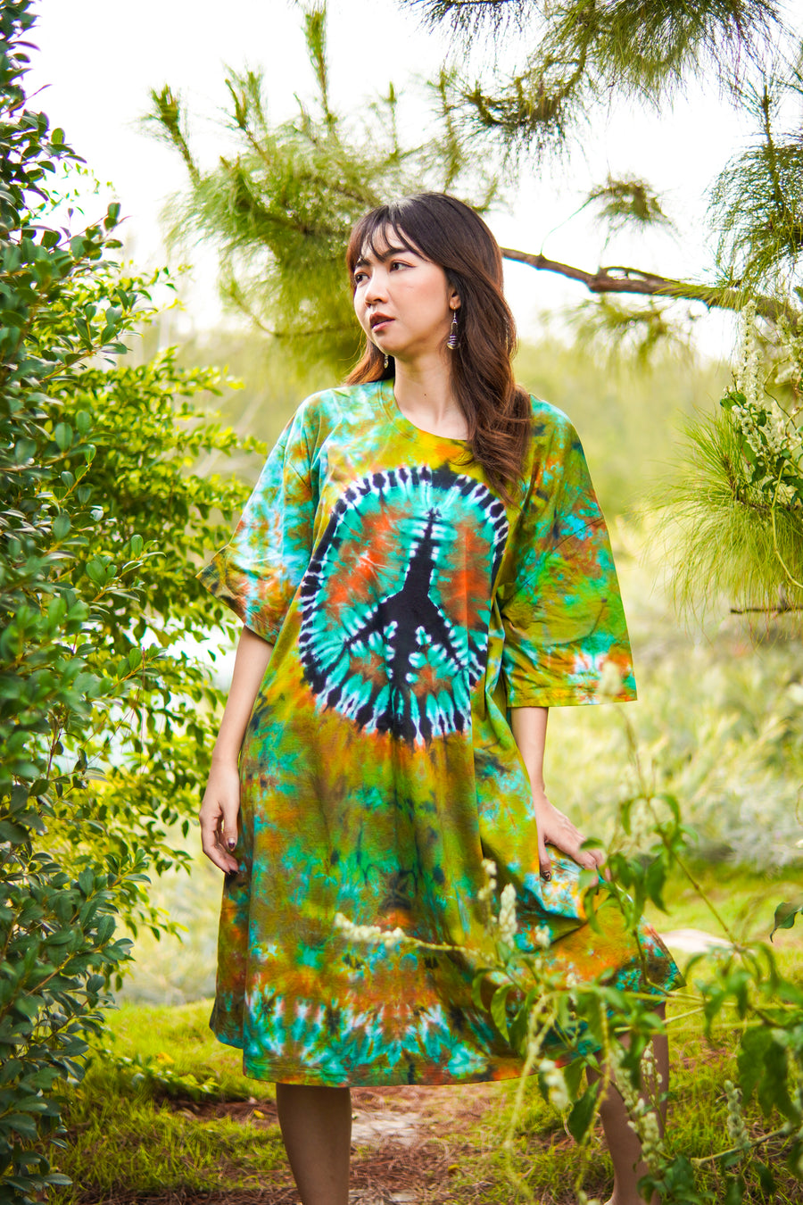 Zen Peace Hand Dyed Boho Cotton Dress with Pockets