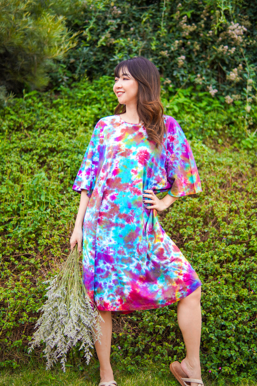Painted Sky Hand Dyed Boho Cotton Dress with Pockets