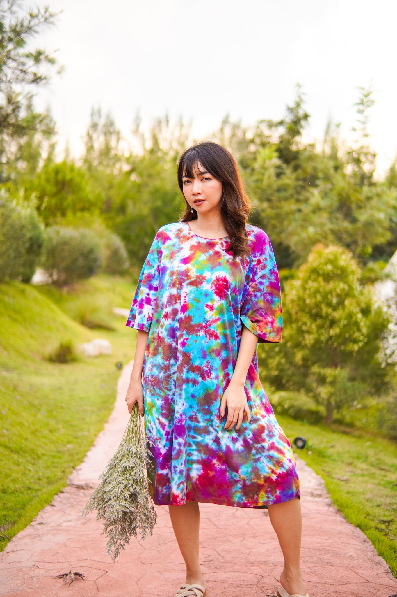 Painted Sky Hand Dyed Boho Cotton Dress with Pockets