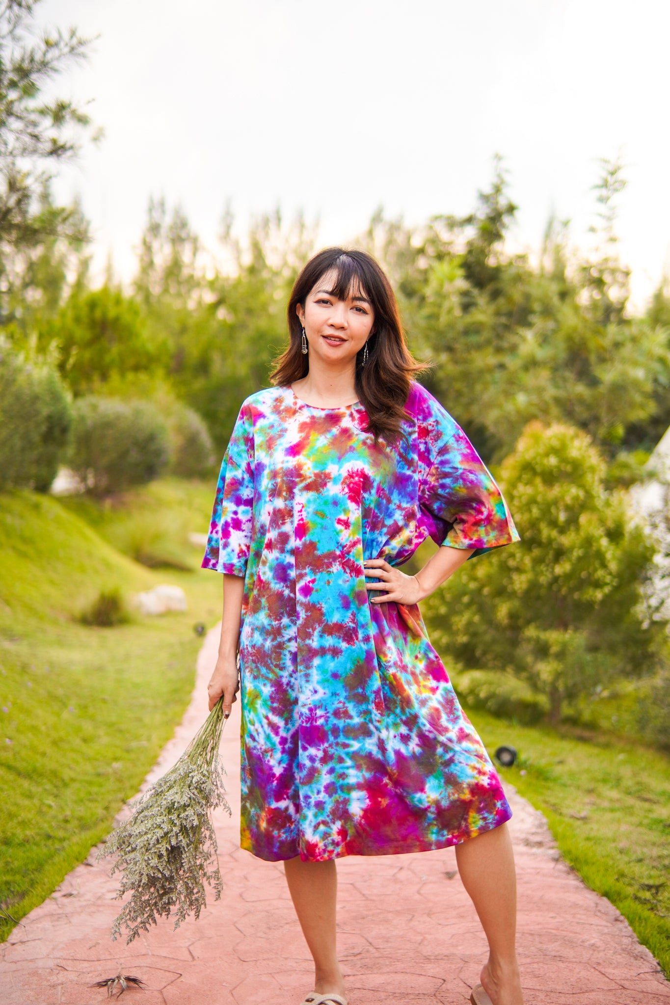 Painted Sky Boho Hippie Oversized Cotton Tunic Shirt Dress