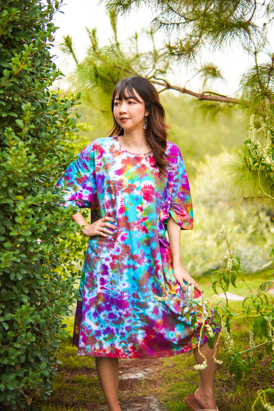 Painted Sky Hand Dyed Boho Cotton Dress with Pockets