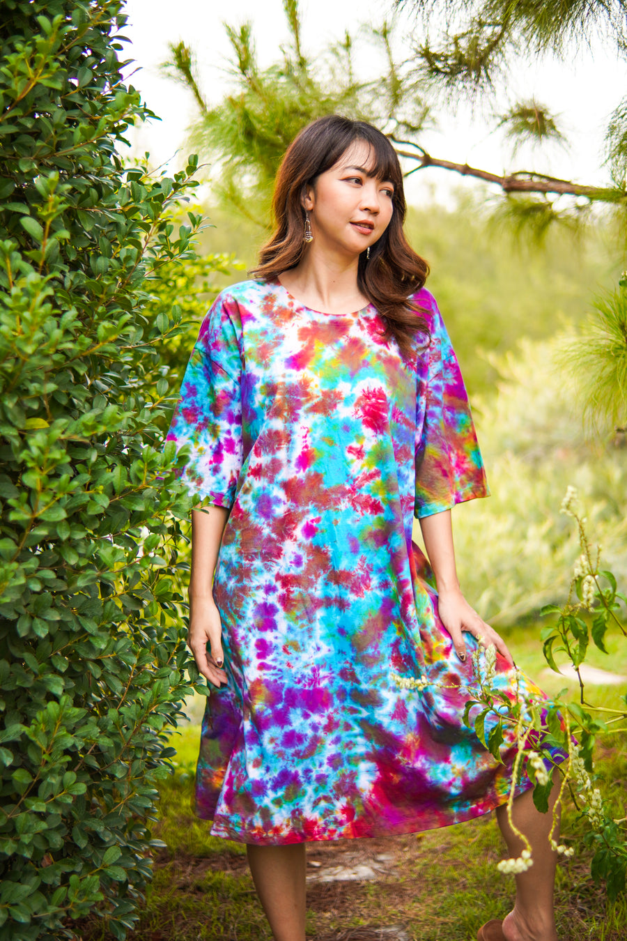Painted Sky Hand Dyed Boho Cotton Dress with Pockets